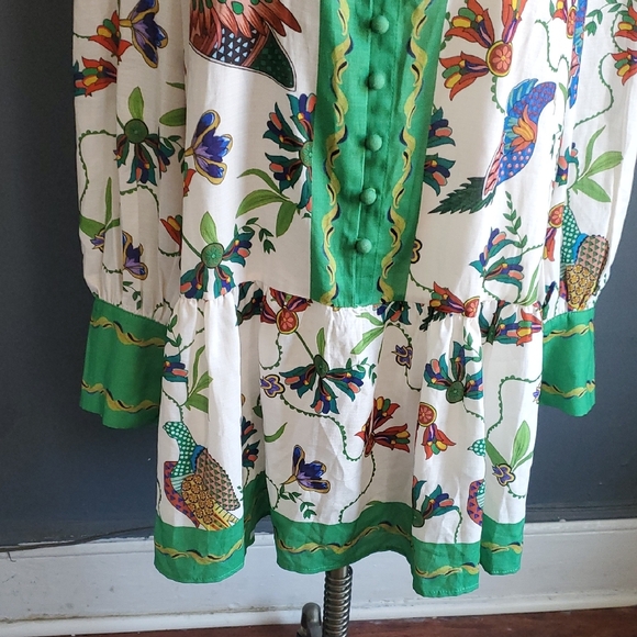 Colorful Bird  Dress/top with Green Accents - Picture 4 of 16